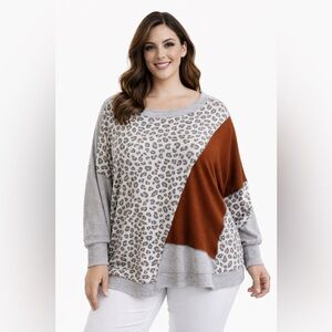 Thermal Animal Print Asymmetrical Top 2X
